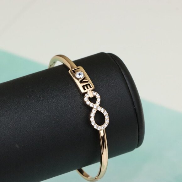Rose Gold LOVE & Infinity Symbol Bangle with Sparkling Stones, XPBL0476 - Picture 7 of 12